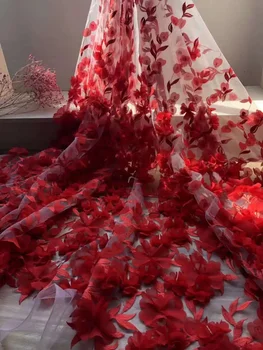2023 3D Цветочная кружевная ткань высокого качества с вышивкой Красного Французского синего цвета Сетка Из Тюля с Африканскими блестками Кружевная ткань для свадьбы