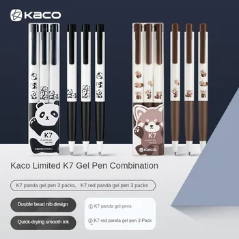 3 шт./компл. Гелевая Ручка Kaco Kawaii Panda K7 Быстросохнущая 0,5 мм Студенческий Пресс-Роллер-Ручки Школьные Принадлежности