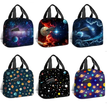 3D Galaxy Space Stars Изолированная сумка для ланча Space Planet Сумки для хранения еды астронавта Портативные Школьные Дорожные ланч-боксы для пикника