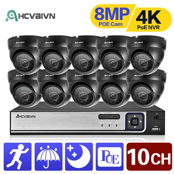 8CH 10CH 4K POE NVR 8MP Система Видеонаблюдения С Обнаружением Движения AI IP-Камера IR Наружный Водонепроницаемый Комплект Видеонаблюдения 4K
