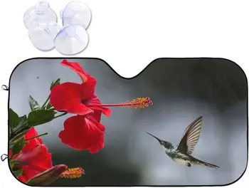 Foruidea Hummingbird Red Flower Солнцезащитный козырек на лобовое стекло автомобиля, автоматический козырек для автомобиля, грузовика, внедорожника-блокирует ультрафиолетовые лучи, солнцезащитный козырек-Сохраняйте