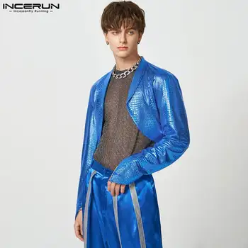 INCERUN Топы 2023, красивый, хорошо сидящий Новый мужской блейзер с дугообразным подолом, модный повседневный короткий костюм с манжетами, хит продаж, S-5XL