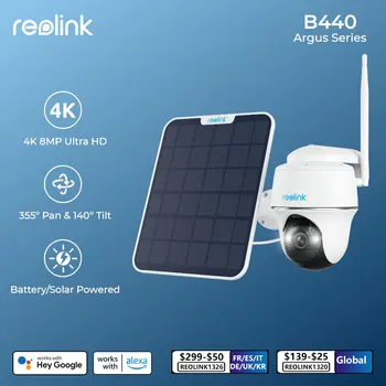 reolink First 4K Солнечные Камеры Безопасности Беспроводная IP-Камера Argus Серии B440 355 ° 2,4/5 ГГц Wi-Fi с 8-Мегапиксельной Наружной Солнечной Батареей