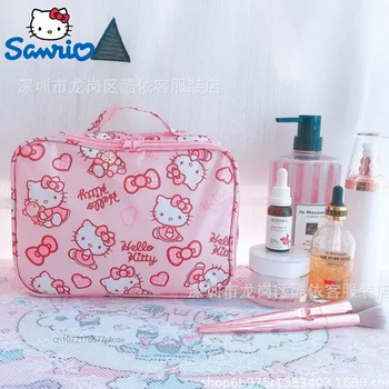 Sanrio Hello Kitty Милая Мультяшная Водонепроницаемая Косметичка Большой Емкости Портативная Косметичка Для макияжа Женская Дорожная Сумка для хранения Белья
