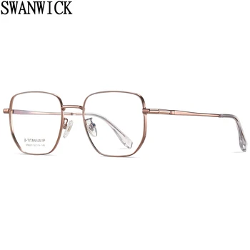 Swanwick мужские модные очки с защитой от синего света, прозрачные линзы, оптические очки, оправа из квадратного титана, легкий вес, женщины, золото, серебро