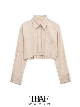 TRAF Женские модные рубашки в тонкую полоску с карманами, винтажные женские блузки с длинными рукавами и пуговицами спереди, шикарные топы