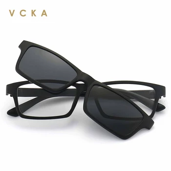 VCKA Квадратные Поляризованные Солнцезащитные очки с магнитной клипсой Мужские Оптические Очки по рецепту врача Мужская Близорукость UV400 Пользовательские Очки для дальнозоркости