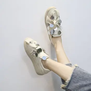 Белоснежные блестящие туфли Женские 2023, Новые модные парусиновые туфли на плоской подошве, женские весенние и осенние удобные туфли без застежки