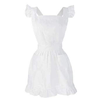 Белый фартук в стиле ретро для женщин и девочек с карманами, Регулируемый Викторианский нагрудник, Костюм горничной для косплея на кухне, костюм для выпечки