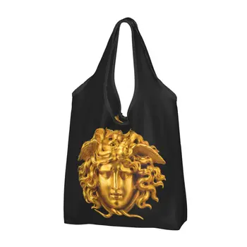 Большие многоразовые Элегантные и шикарные французские золотоволосые продуктовые сумки для переработки, складная экосумка в стиле мифологической греческой Медузы для покупок