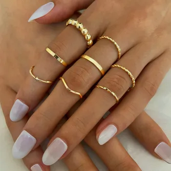 Винтажное кольцо в крутом стиле, набор из 8 предметов, европейское и американское кольцо из металлического сплава, креативные простые кольца для женщин, украшения для пальцев