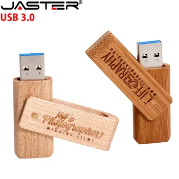 Вращающийся Высокоскоростной Флэш-Накопитель USB 3.0 128 ГБ с Деревянной Коробкой Pen Drive 64 ГБ Бесплатный Пользовательский Логотип Memory Stick 32 ГБ Креативный Подарок