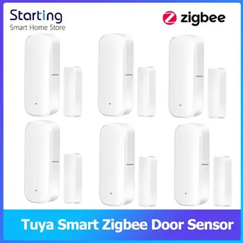 Датчик двери Окна Tuya ZigBee Детектор двери умного дома Голосовое управление приложением Tuya Поддержка Alexa Google Домашняя охранная сигнализация
