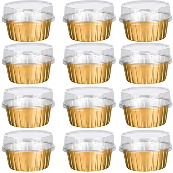 Десертные стаканчики с держателями для выпечки из золотой алюминиевой фольги, 50 упаковок, Формочки для выпечки кексов, Прозрачные стаканчики для пудинга