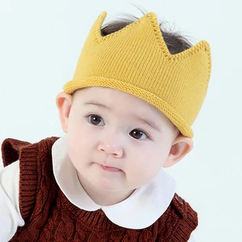 Детская Вязаная шапка с короной, осень-зима, Пустая Верхняя шапочка для новорожденных, Однотонные шапочки-бини для малышей, Реквизит для фотосессии для детских вечеринок