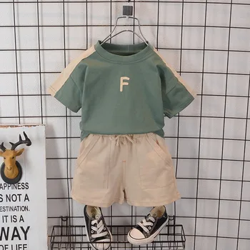 Детская одежда Для мальчиков и девочек, летние модные шорты с короткими рукавами и надписью, комплект из двух предметов, детская дышащая повседневная одежда