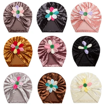 Детская шапочка-тюрбан, мягкая и эластичная прическа с цветочным узором для маленьких девочек, цветочная шапочка-бини, модный аксессуар для повязки на голову 1560
