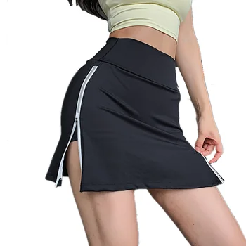Женская спортивная короткая юбка с боковой молнией, поддельная теннисная юбка, шорты для фитнеса, Дышащая юбка для защиты от воздействия, спортивные шорты