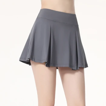 Женская теннисная юбка для бега С высокой талией, Однотонная теннисная юбка, Быстросохнущие Дышащие Теннисные спортивные юбки с карманами