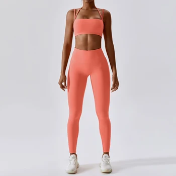 Женские комплекты для йоги, одежда для йоги в стиле ню, спортивный облегающий костюм для бега, Дышащая быстросохнущая одежда для фитнеса, Тренировочный комплект