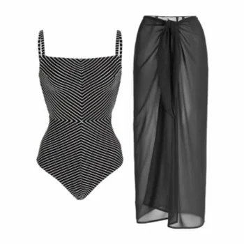 Женский купальник с винтажным принтом, черная юбка, облегающий купальник с абстрактным рисунком, пляжные брюки, 1 шт.