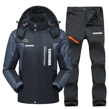 Зимние мужские ветрозащитные водонепроницаемые костюмы для рыбалки, плюс толстая бархатная походная одежда для кемпинга, уличная непромокаемая теплая лыжная куртка и брюки