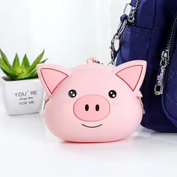 Кавайный Розовый кошелек для монет в виде свиньи Мини Силиконовый Маленький кошелек для монет Женская сумка для ключей Кошелек Детский Подарок Призовой пакет Сумка для наушников Bluetooth