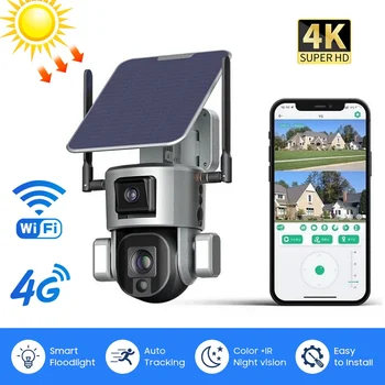 Камера 4k Солнечная камера безопасности Sim-карта Wi-Fi Система безопасности 4K Беспроводная солнечная камера на открытом воздухе с цветным ночным видением