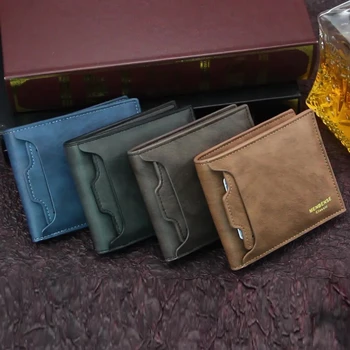 Классические мужские кошельки 2023 года, винтажный кошелек из искусственной кожи, противоугонный, с коротким сгибом, визитница, кошелек, мужской кошелек