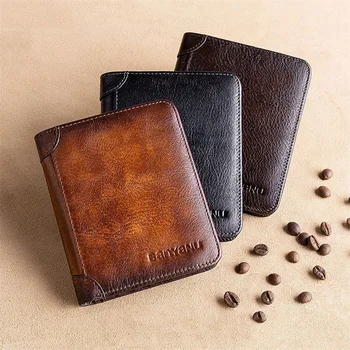 Классический вертикальный мужской кошелек с RFID-блокировкой, винтажный кошелек из искусственной кожи, деловой держатель для кредитных карт, сумка, кошелек для мужчин