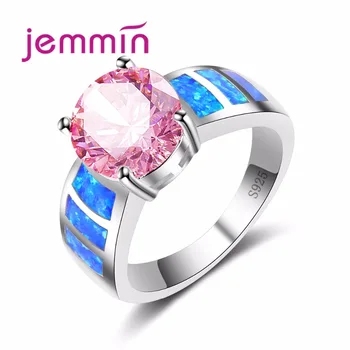 Кольцо С Розовым Кристаллом Jammin Solitaire Из Стерлингового Серебра S925 Пробы В Оправе С Голубым Опалом Для Женщин Weeding Promise