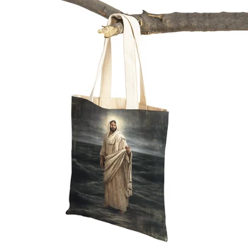 Лидер Святого Света, принт Иисуса Христа, Женская сумка для покупок, сумка-тоут, Мультяшный Спаситель, многоразовые складные винтажные холщовые сумки для покупок