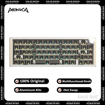 Механическая клавиатура MONKA 6067, алюминиевые комплекты, Многофункциональная ручка, игровая клавиатура с горячей заменой, Динамическая RGB-прокладка для ПК, Геймер, Win Mac