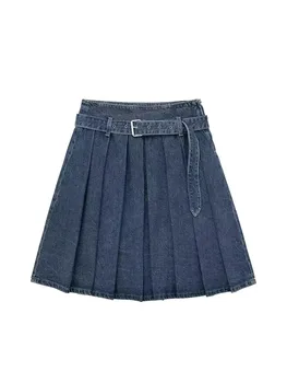 Мини-юбка TRAF Woman из синих джинсов с высокой талией, сексуальные короткие юбки, уличная одежда Y2k, плиссированная джинсовая мини-юбка