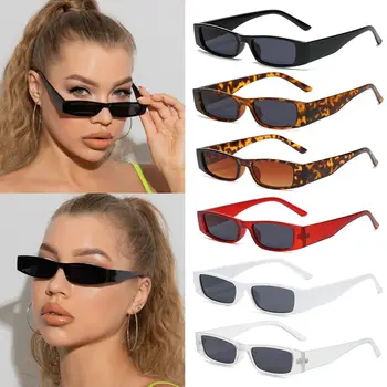 Модные женские солнцезащитные очки UV400 с небольшим прямоугольником, ретро солнцезащитные очки, узкие солнцезащитные очки в маленькой оправе