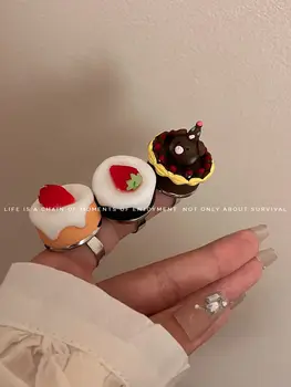 Модные Милые мультяшные 3D Кольца для торта для женщин, Регулируемые Эстетические Аксессуары, Обручальные кольца Y2k, Подарки для пары, Подарочный шарм в стиле бохо