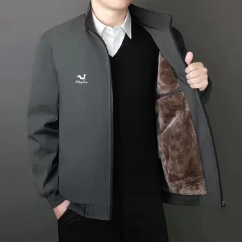 Мужская одежда для гольфа 2023, Зимнее новое бархатное утолщенное теплое хлопчатобумажное пальто, свободная мужская куртка с воротником-стойкой