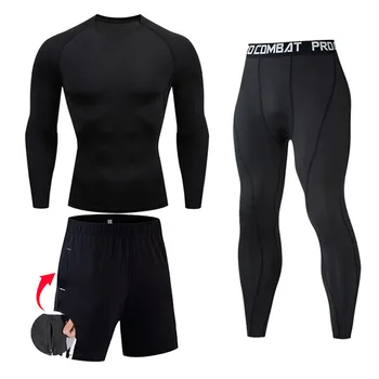 Мужская спортивная одежда, компрессионная рубашка, леггинсы для спортзала, тренировочный костюм, черные быстросохнущие баскетбольные леггинсы, тренировочная футболка, костюм для бега.