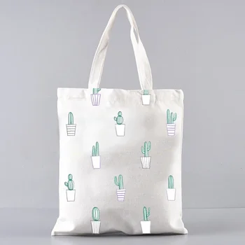 Мультяшный кактус, большая вместительная сумка для хранения, женская сумка-шоппер, холщовая сумка через плечо, сумки для покупок, экологичная моющаяся сумка