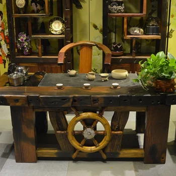 Набор столов и стульев из Старого корабельного дерева, Чайный столик из массива дерева, Чайный столик для чайной комнаты