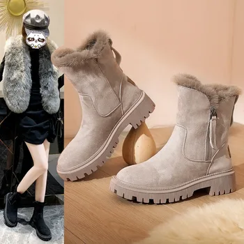 Новые женские ботинки 2023, Зимние Модные Дизайнерские Зимние Ботинки На платформе, Нескользящие Теплые Плюшевые Ботинки из Искусственной Замши для Женщин, Botas Mujer