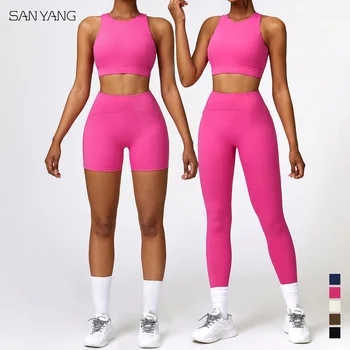 Новый тренировочный комплект, женский комплект для йоги, 2 предмета, бесшовная одежда для занятий в тренажерном зале, шорты для бега, леггинсы с эффектом пуш-ап, женский спортивный костюм