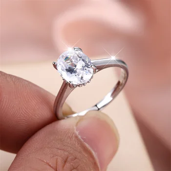 Обручальное кольцо с белым цирконием, Роскошные кольца с овальным кристаллом и камнем-пасьянсом Для женщин, Простые Модные Свадебные украшения серебряного цвета.