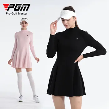 Одежда для гольфа PGM Женское трикотажное платье, свитер с круглым вырезом, приталенная осенне-зимняя теплая юбка QZ093