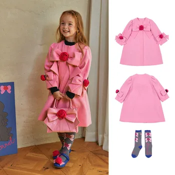 Однобортные пальто в милом стиле для девочек, Весна-осень, Розовая куртка с розами, пальто, детская одежда для детей, Верхняя одежда, Подарок на день рождения