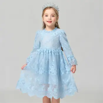 Осеннее платье с длинными рукавами для девочек, Кружевной Тюль, костюм принцессы с вышивкой, Детский День Рождения, Vestidos, Детская повседневная одежда