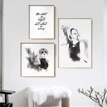 Плакаты с надписями и модными девушками на холсте, современные рисунки, декор комнаты, черно-белые абстрактные настенные художественные плакаты