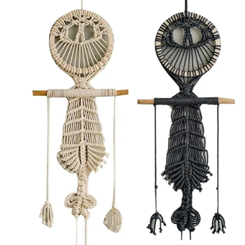 Подвесные скелеты для Хэллоуина, Тканый настенный гобелен Hungry Skull с кисточками, реквизит E9LD