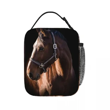 Портретная фотография коричневой лошади, изолированные сумки для ланча, сумки для пикника, термоохладитель, ланч-бокс, сумка для ланча для женщин, детей, школы
