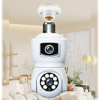 Приложение 4MP V380, Двухобъективная лампа E27, полноцветная беспроводная купольная камера, умный дом, Наружная беспроводная камера наблюдения Wi-Fi